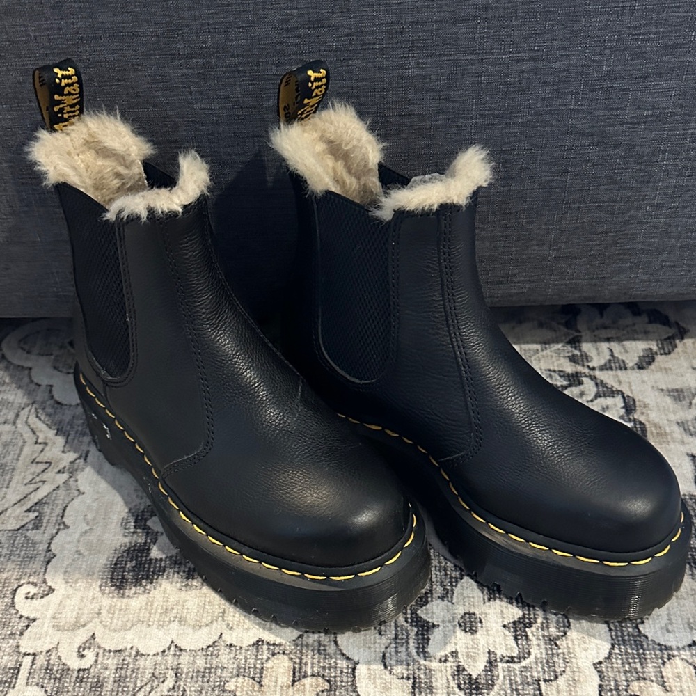 Dr. Martens Platform-Black Fur-Lined Women's Boots